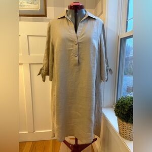 RIANI Linen Light Tan Button-Up Dress Size Large